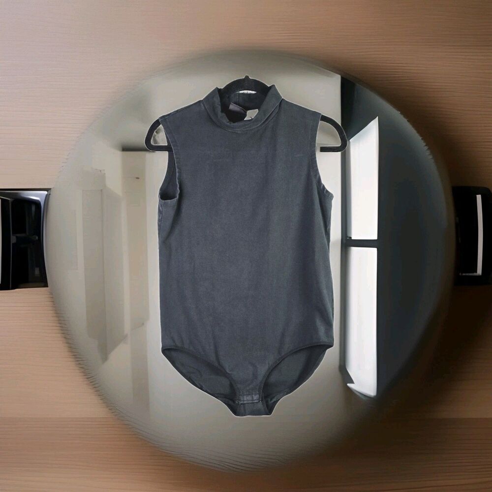 Shape FX Bodysuit L Black Sleeveless Mock Neck Stretch Minimalist Cotton Israel